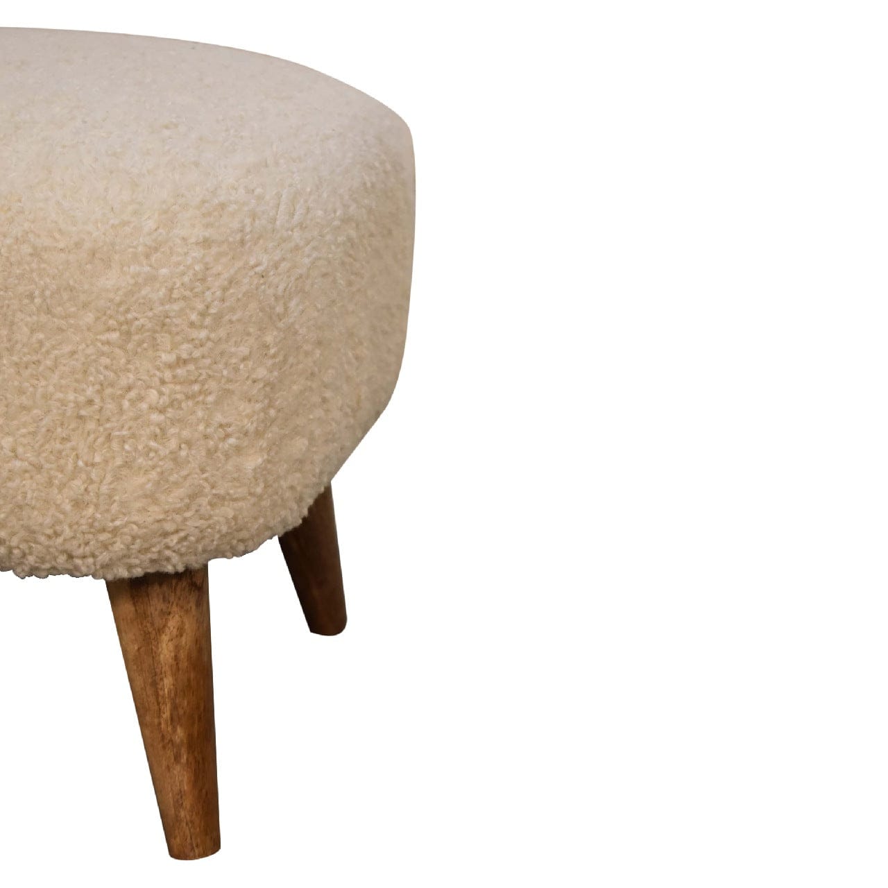 Handcrafted Boucle Cream Square Footstool - Solid Mango Wood Accent Stool for Living Room - product view 7 showing...