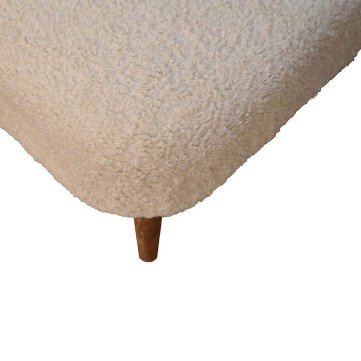 Handcrafted Boucle Cream Square Footstool - Solid Mango Wood Accent Stool for Living Room - product view 6 showing...