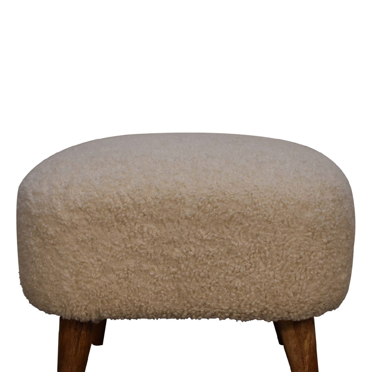 Handcrafted Boucle Cream Square Footstool - Solid Mango Wood Accent Stool for Living Room - product view 5 showing...