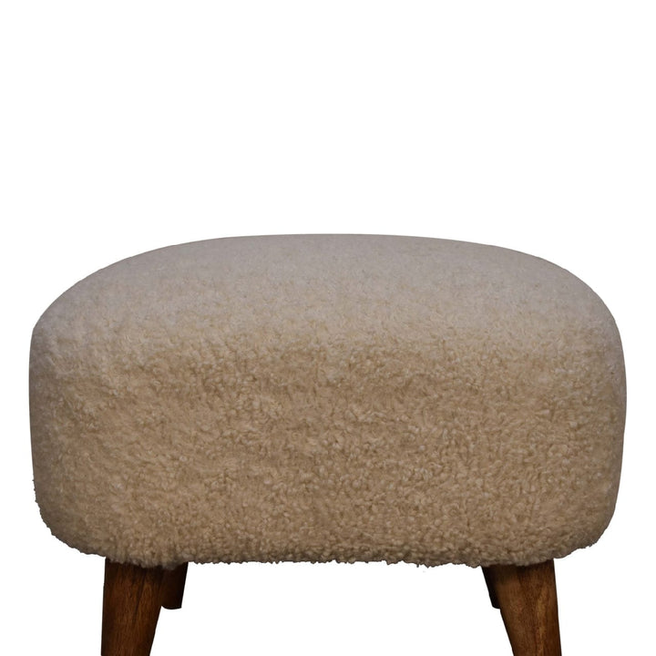 Handcrafted Boucle Cream Square Footstool - Solid Mango Wood Accent Stool for Living Room - product view 5 showing...