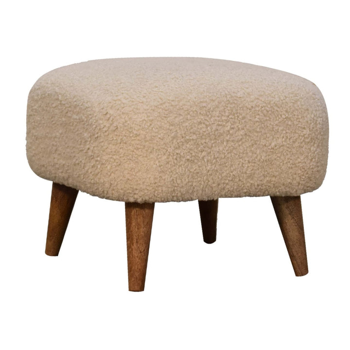 Handcrafted Boucle Cream Square Footstool - Solid Mango Wood Accent Stool for Living Room - product view 4 showing...
