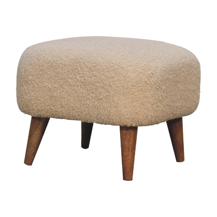 Handcrafted Boucle Cream Square Footstool - Solid Mango Wood Accent Stool for Living Room - product view 3 showing...