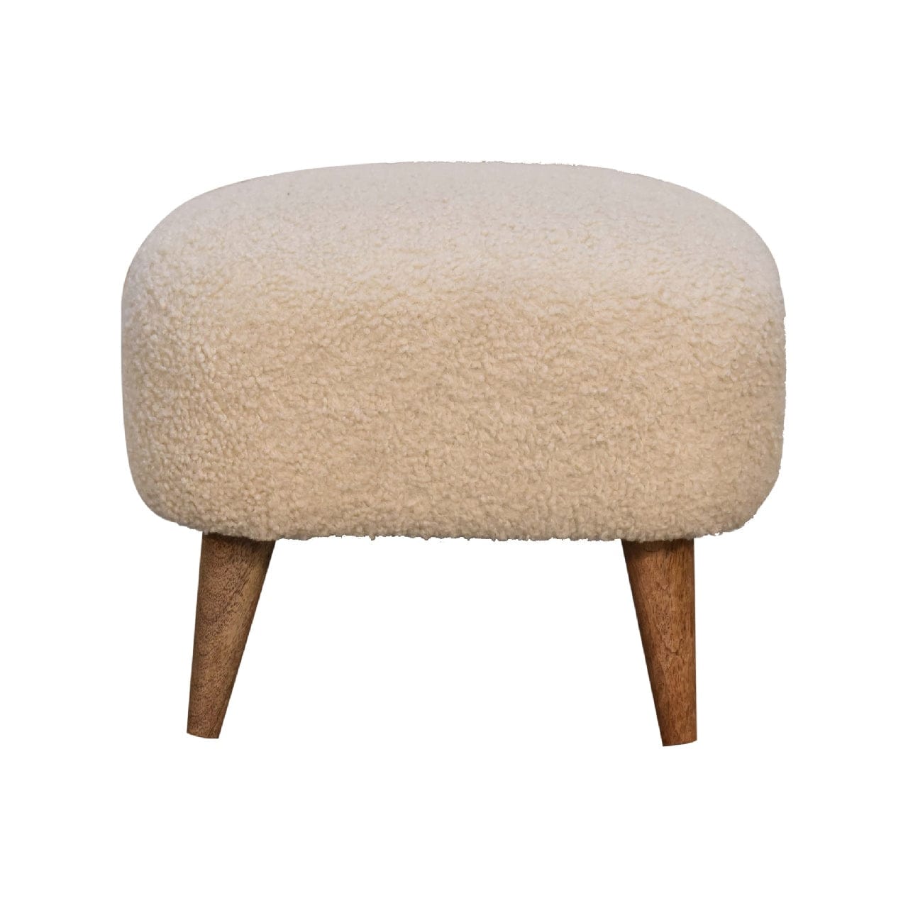 Handcrafted Boucle Cream Square Footstool - Solid Mango Wood Accent Stool for Living Room - product view 2 showing...