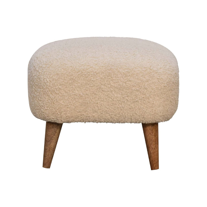 Handcrafted Boucle Cream Square Footstool - Solid Mango Wood Accent Stool for Living Room - product view 2 showing...