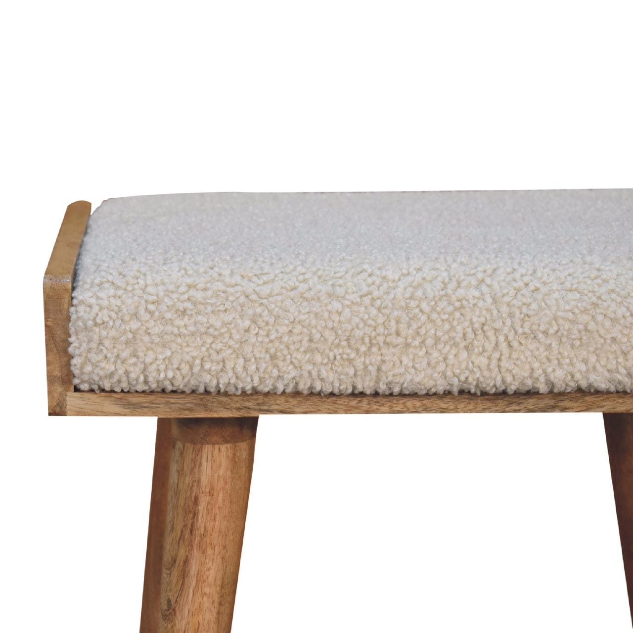 Handcrafted Boucle Cream Tray Style Footstool - Solid Mango Wood Accent Stool for Living Room - product view 5 showing...