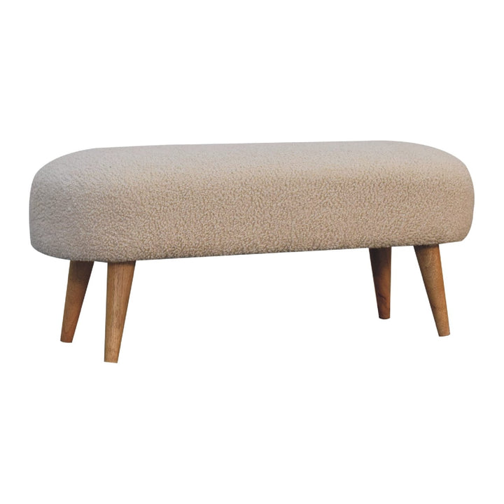 Handcrafted Boucle Hallway Bench - Solid Mango Wood Seating Furniture for Entryway - product view 3 showing handcrafted...