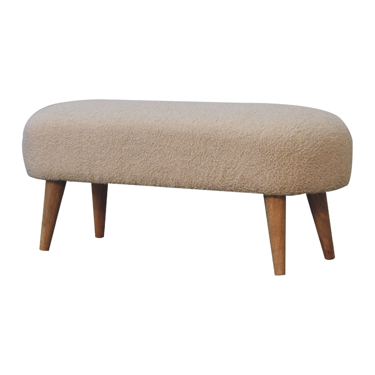 Handcrafted Boucle Hallway Bench - Solid Mango Wood Seating Furniture for Entryway - product view 2 showing handcrafted...