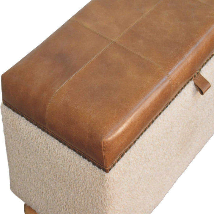 Handcrafted Boucle Lid- up Storage Ottoman - Solid Mango Wood Accent Stool for Living Room - product view 4 showing...