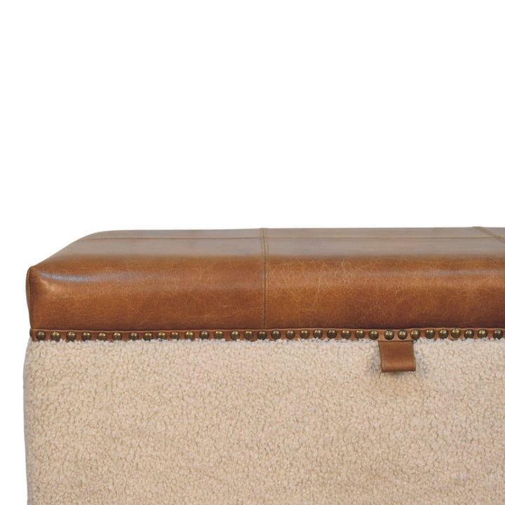 Handcrafted Boucle Lid- up Storage Ottoman - Solid Mango Wood Accent Stool for Living Room - product view 3 showing...