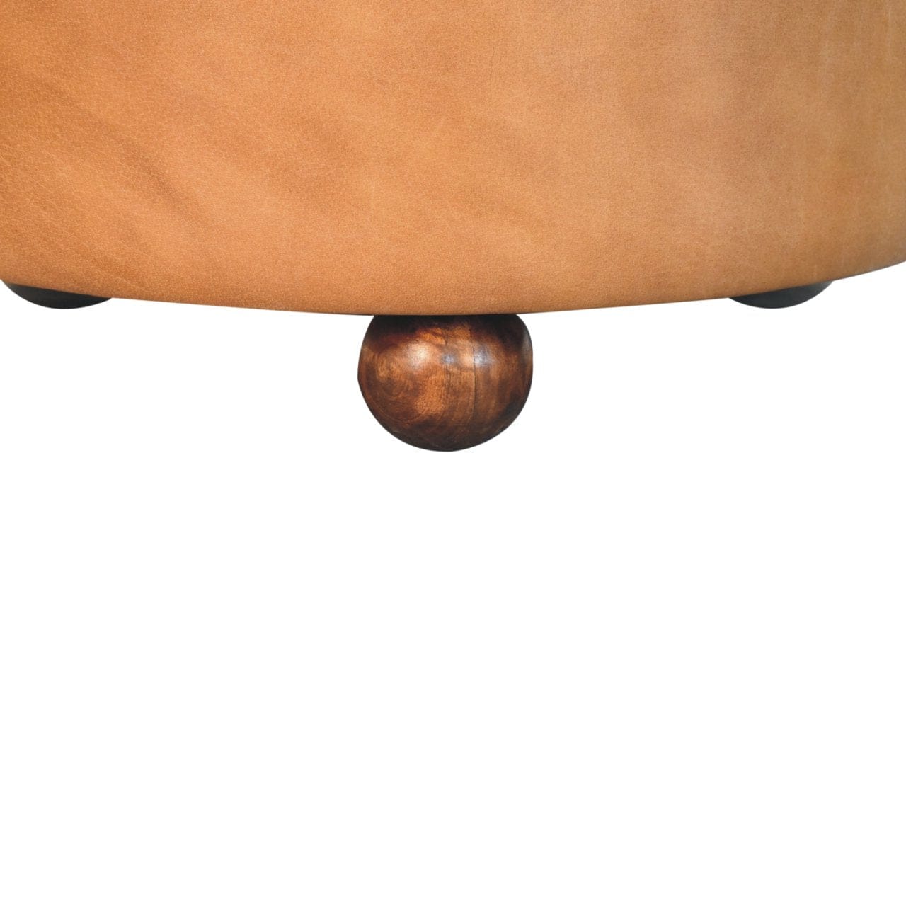 Handcrafted Brown Buffalo hide leather Round Ottoman - Solid Mango Wood Accent Stool for Living Room - product view 9...
