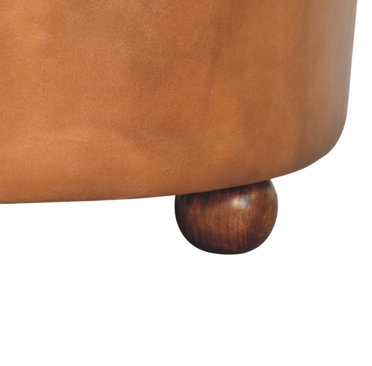 Handcrafted Brown Buffalo hide leather Round Ottoman - Solid Mango Wood Accent Stool for Living Room - product view 8...
