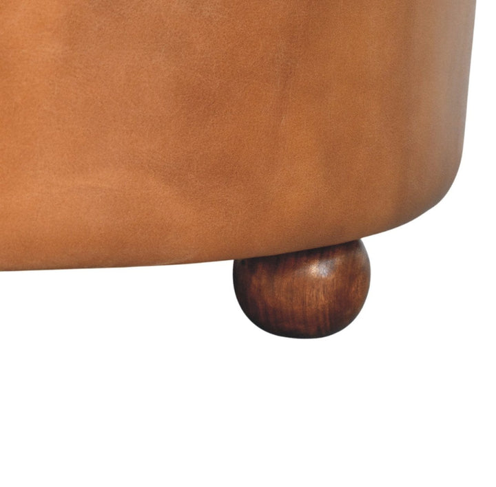 Handcrafted Brown Buffalo hide leather Round Ottoman - Solid Mango Wood Accent Stool for Living Room - product view 8...
