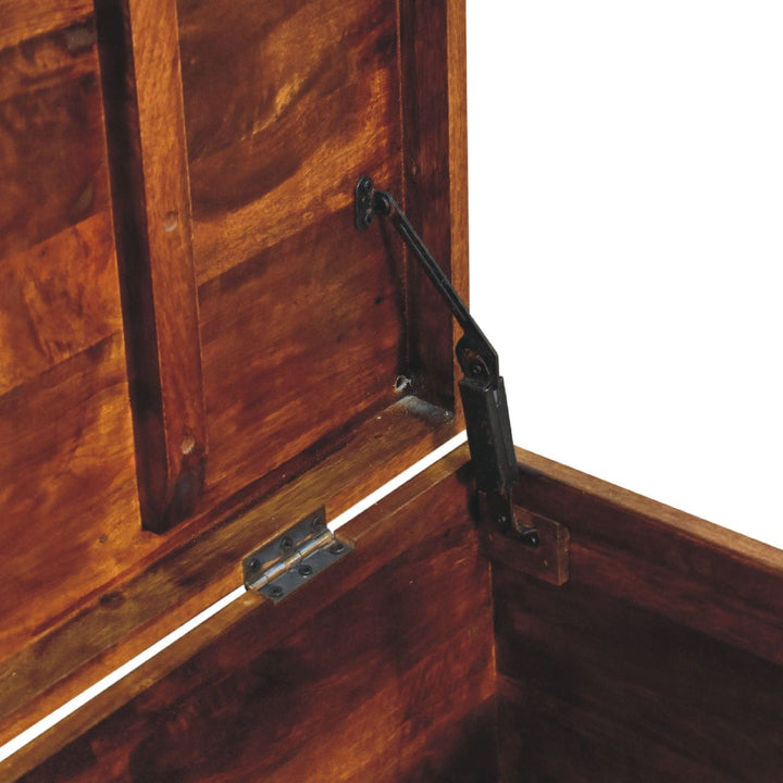 Handcrafted Buffalo Hide Chestnut Storage Trunk - Solid Mango Wood Blanket Chest for Bedroom - product view 4 showing...