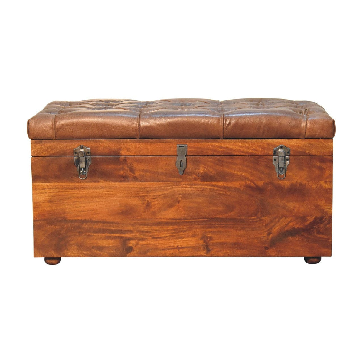 Handcrafted Buffalo Hide Chestnut Storage Trunk - Solid Mango Wood Blanket Chest for Bedroom - product view 2 showing...