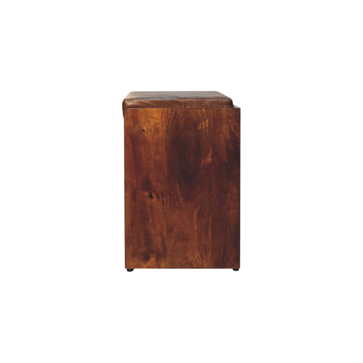 Handcrafted Buffalo Hide Pull out Chestnut Shoe Storage Bench - Solid Mango Wood Seating Furniture for Entryway - product...