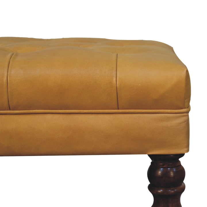 Handcrafted Buffalo Tan Leather Ottoman - Solid Mango Wood Accent Stool for Living Room - product view 5 showing...