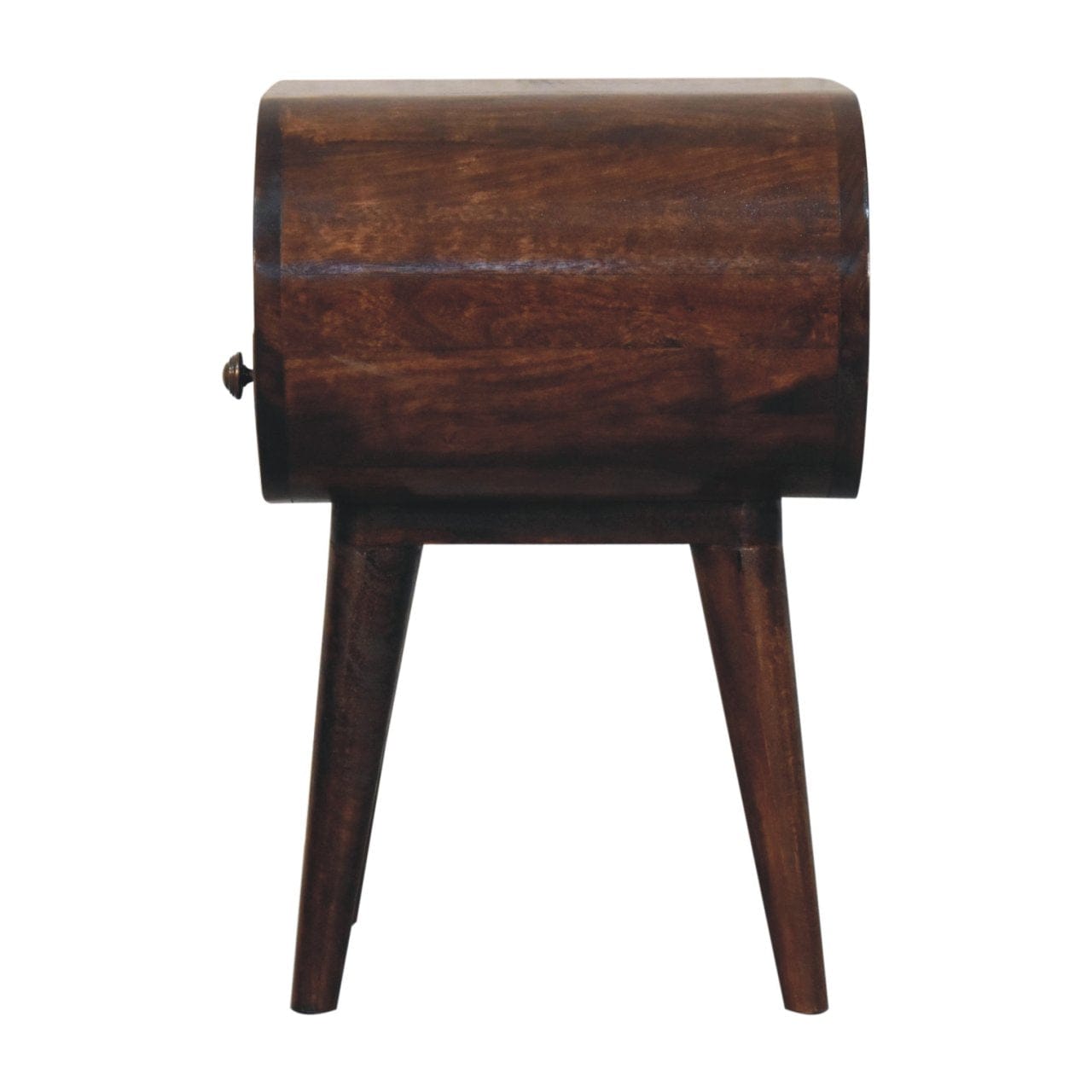 Handcrafted California Walnut Circular Nightstand - Solid Mango Wood Bedside Table for Bedroom - product view 9 showing...
