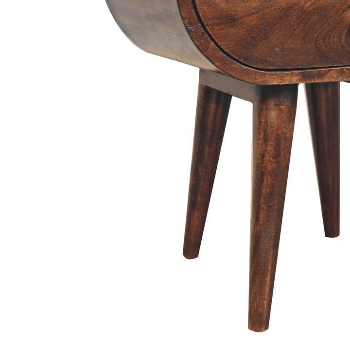 Handcrafted California Walnut Circular Nightstand - Solid Mango Wood Bedside Table for Bedroom - product view 8 showing...