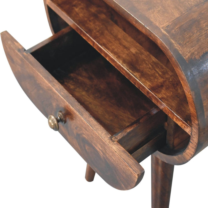 Handcrafted California Walnut Circular Nightstand - Solid Mango Wood Bedside Table for Bedroom - product view 7 showing...