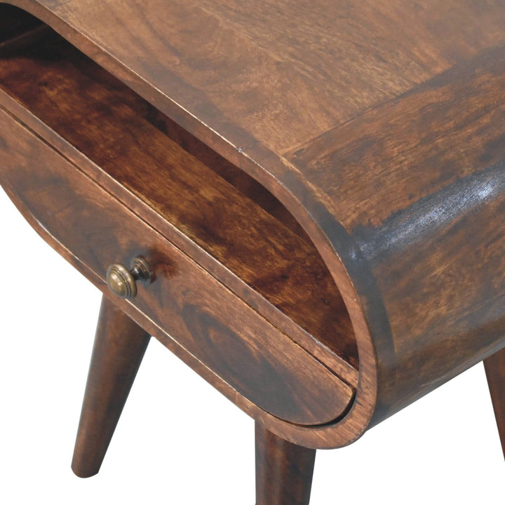 Handcrafted California Walnut Circular Nightstand - Solid Mango Wood Bedside Table for Bedroom - product view 6 showing...