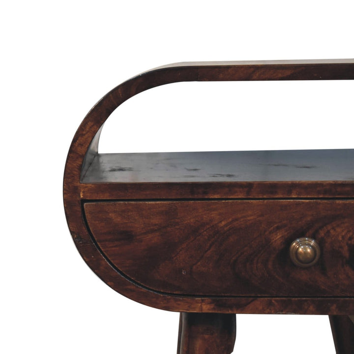 Handcrafted California Walnut Circular Nightstand - Solid Mango Wood Bedside Table for Bedroom - product view 5 showing...