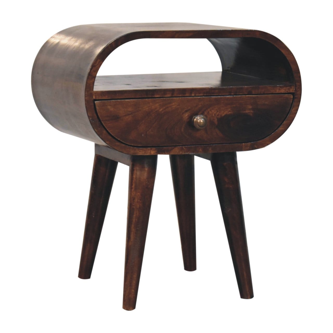 Handcrafted California Walnut Circular Nightstand - Solid Mango Wood Bedside Table for Bedroom - product view 4 showing...