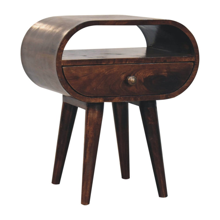 Handcrafted California Walnut Circular Nightstand - Solid Mango Wood Bedside Table for Bedroom - product view 4 showing...