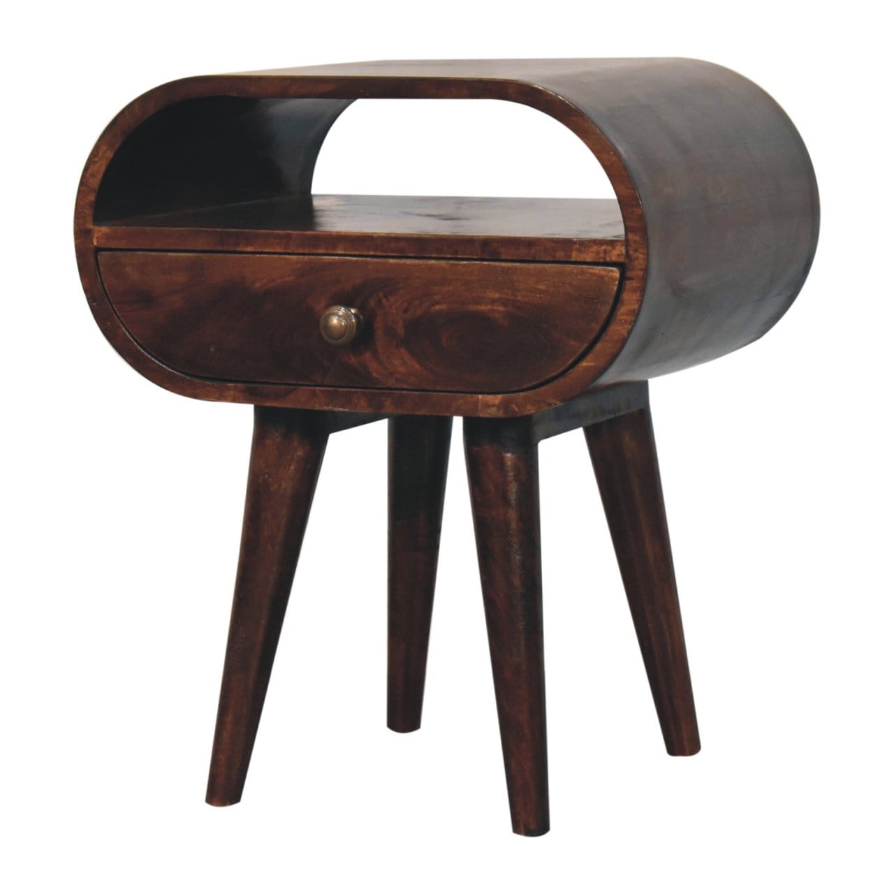 Handcrafted California Walnut Circular Nightstand - Solid Mango Wood Bedside Table for Bedroom - product view 3 showing...