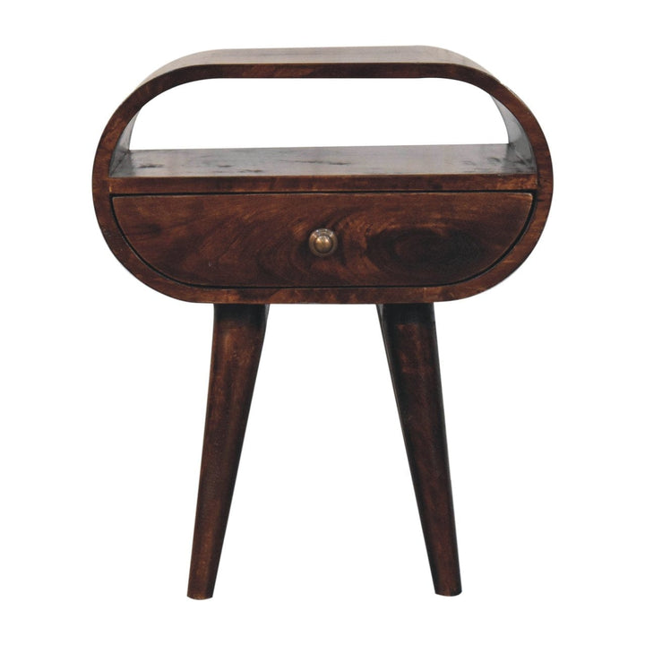 Handcrafted California Walnut Circular Nightstand - Solid Mango Wood Bedside Table for Bedroom - product view 2 showing...