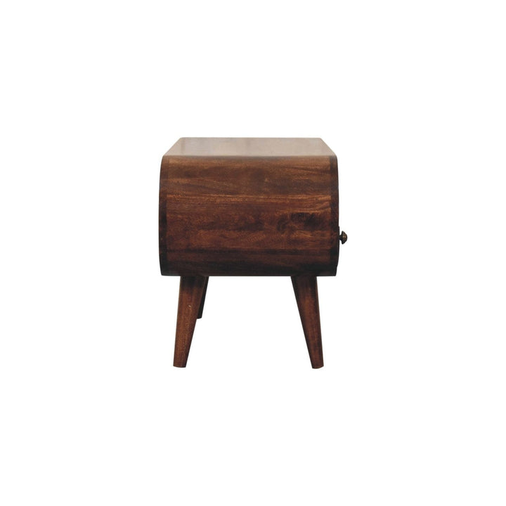 Handcrafted California Walnut Circular TV Stand - Solid Mango Wood Entertainment Center for Living Room - product view 9...