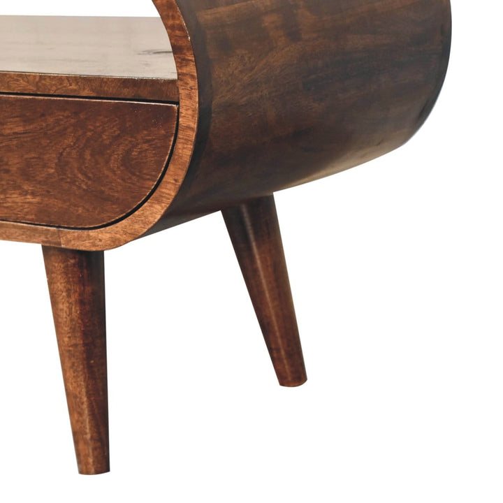 Handcrafted California Walnut Circular TV Stand - Solid Mango Wood Entertainment Center for Living Room - product view 8...