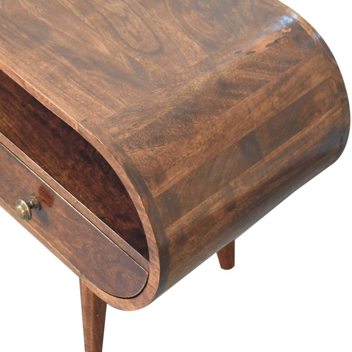 Handcrafted California Walnut Circular TV Stand - Solid Mango Wood Entertainment Center for Living Room - product view 6...