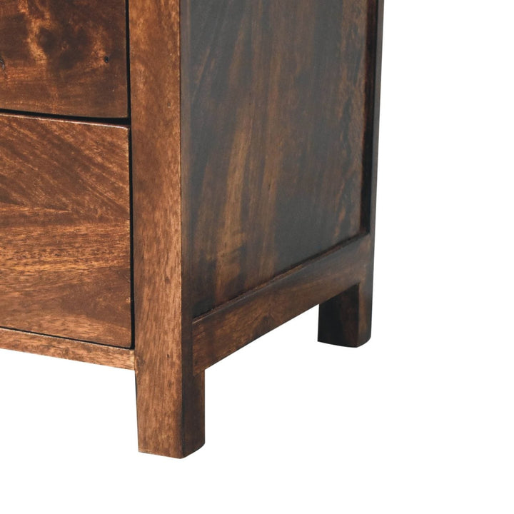 Handcrafted California Walnut Naya Nightstand - Solid Mango Wood Bedside Table for Bedroom - product view 7 showing...