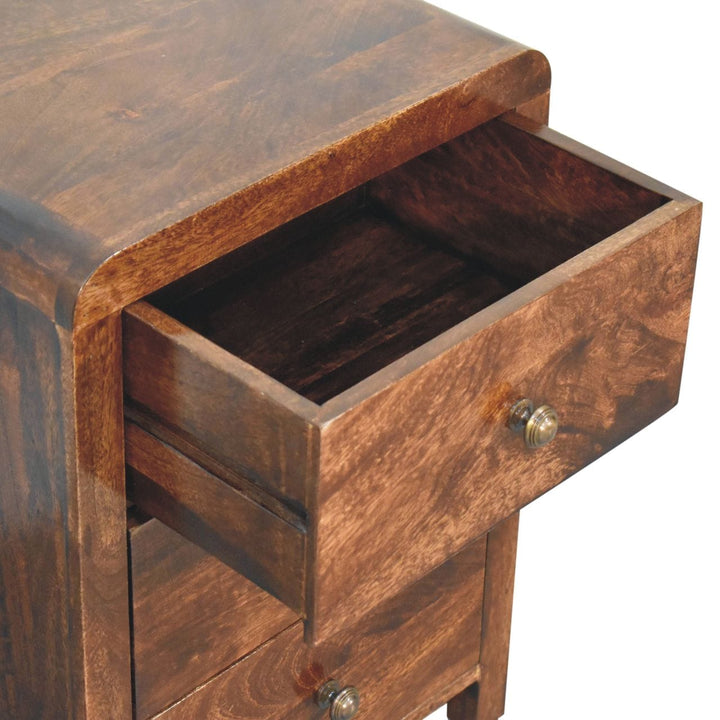 Handcrafted California Walnut Naya Nightstand - Solid Mango Wood Bedside Table for Bedroom - product view 6 showing...