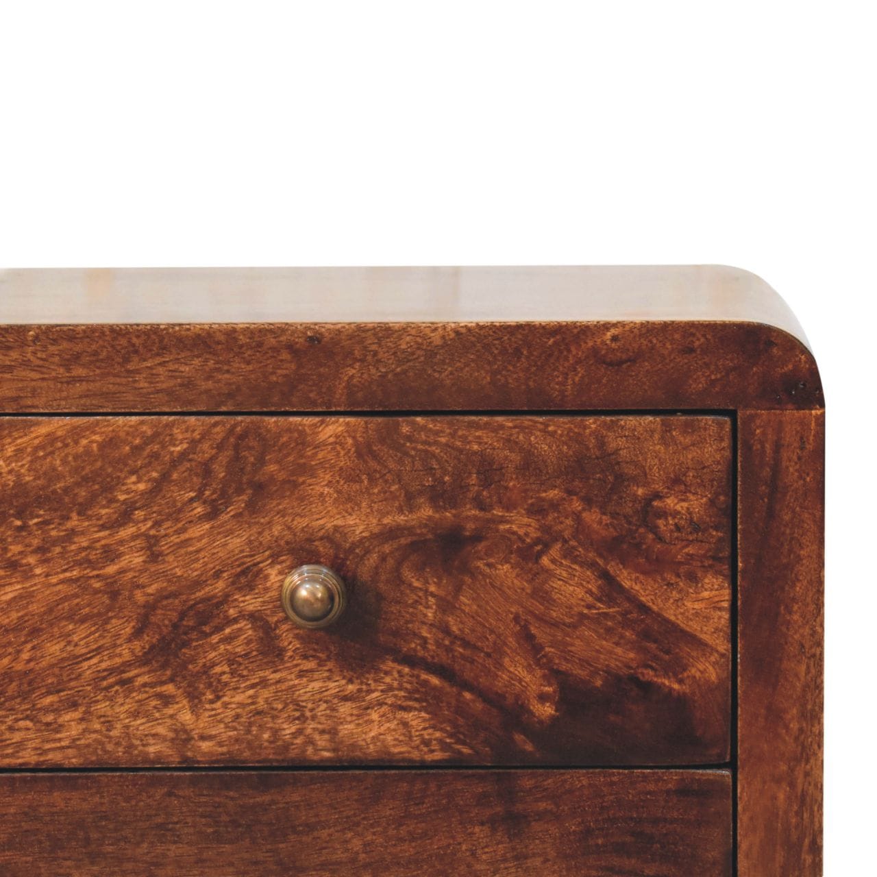 Handcrafted California Walnut Naya Nightstand - Solid Mango Wood Bedside Table for Bedroom - product view 4 showing...