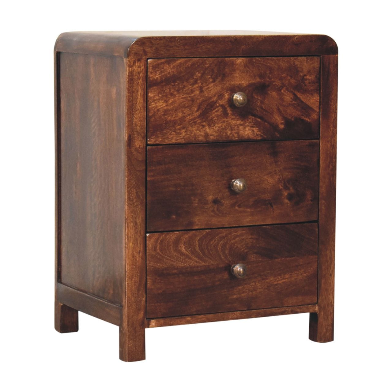 Handcrafted California Walnut Naya Nightstand - Solid Mango Wood Bedside Table for Bedroom - product view 3 showing...