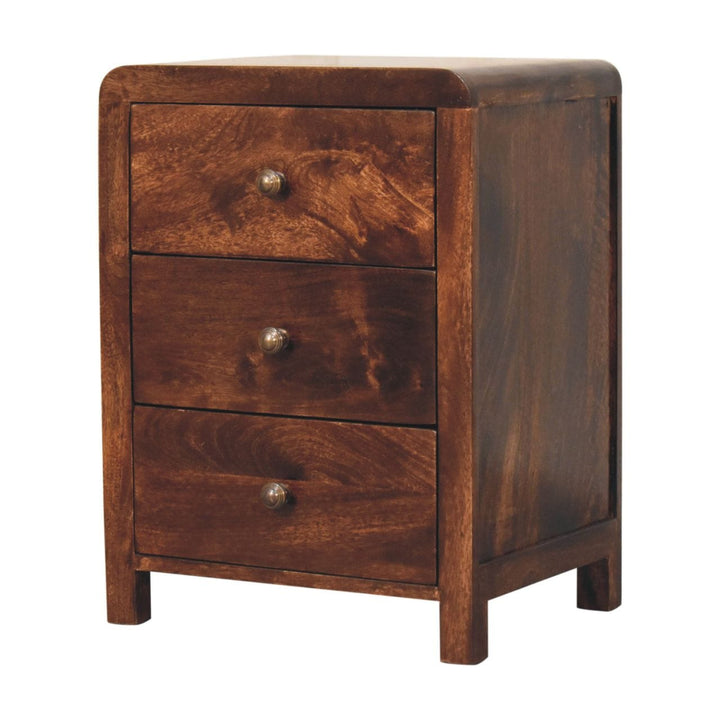 Handcrafted California Walnut Naya Nightstand - Solid Mango Wood Bedside Table for Bedroom - product view 2 showing...