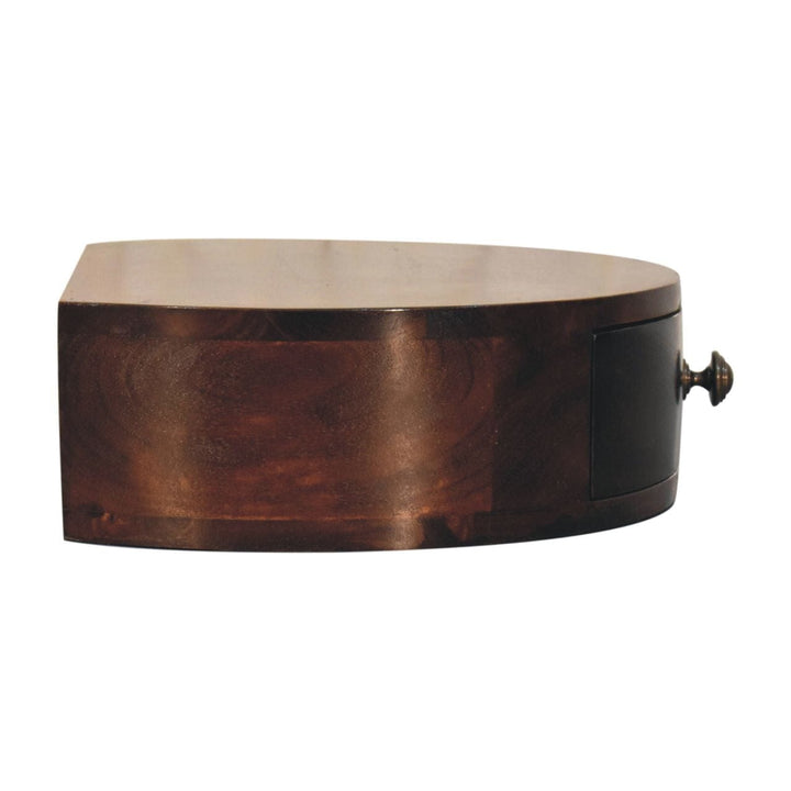 Handcrafted California Walnut Wall Mounted Rounded Nightstand - Solid Mango Wood Bedside Table for Bedroom - product view...