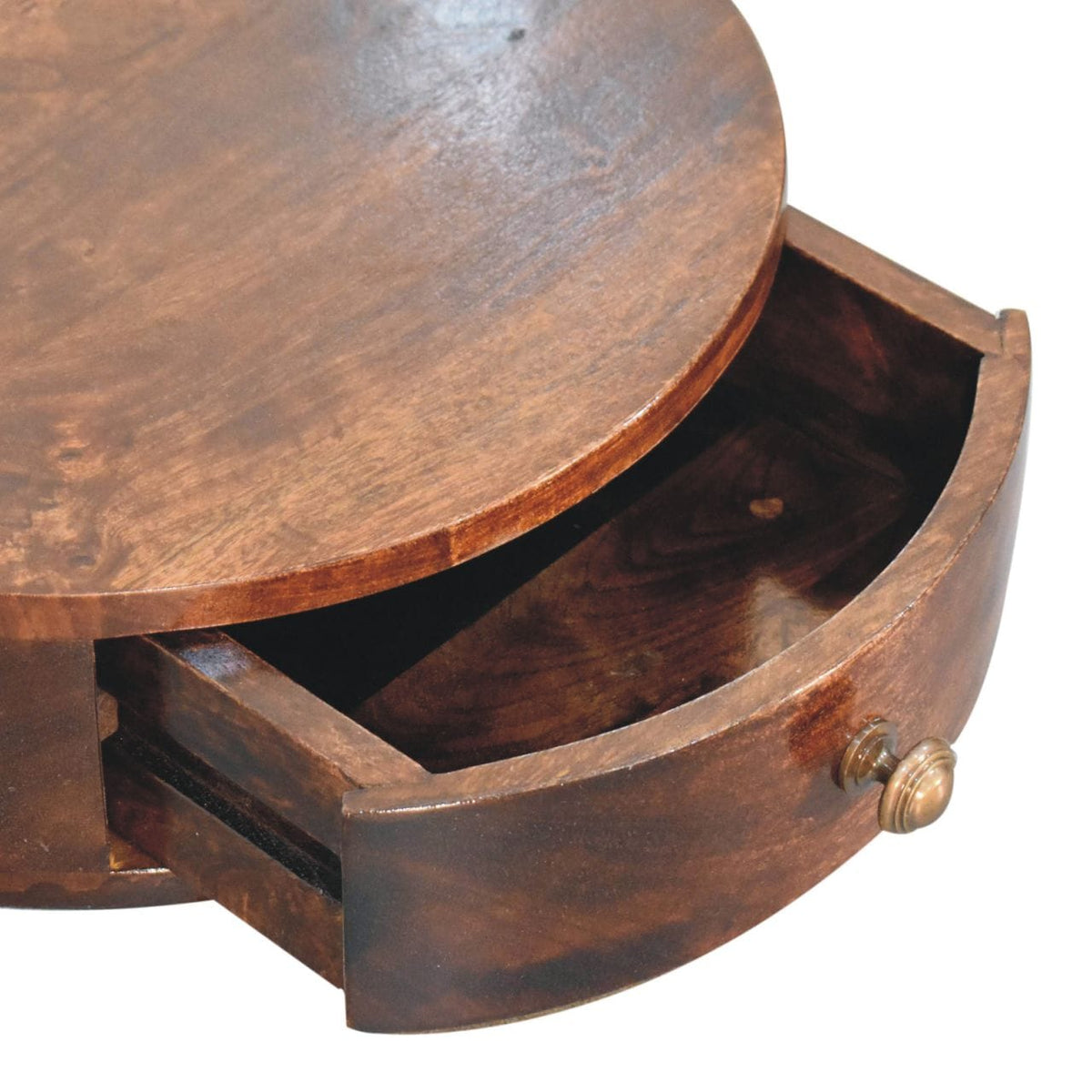 Handcrafted California Walnut Wall Mounted Rounded Nightstand - Solid Mango Wood Bedside Table for Bedroom - product view...
