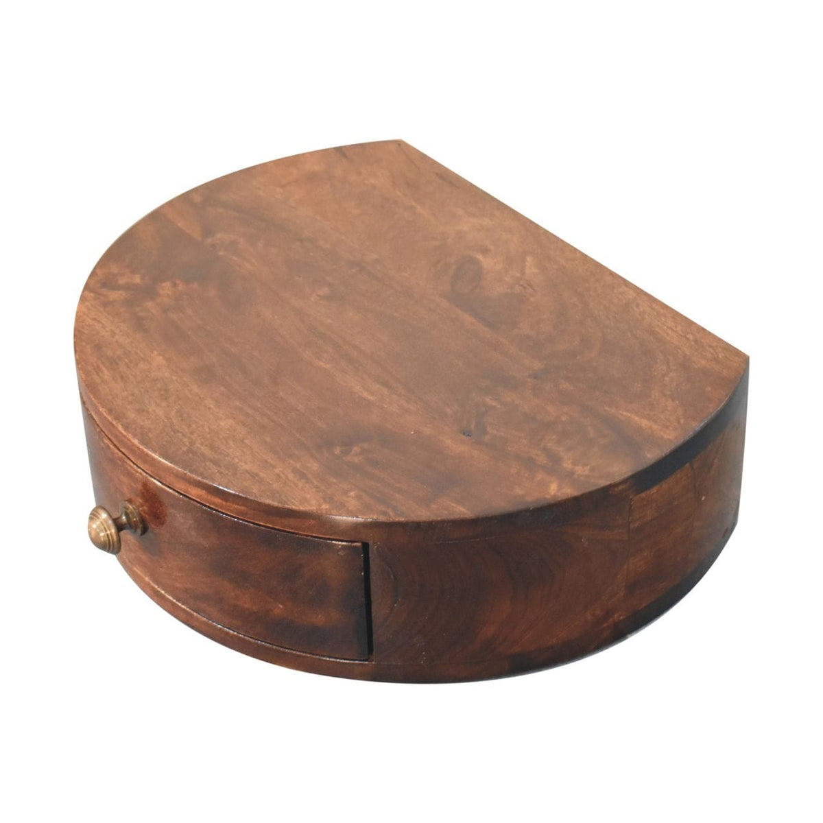 Handcrafted California Walnut Wall Mounted Rounded Nightstand - Solid Mango Wood Bedside Table for Bedroom - product view...
