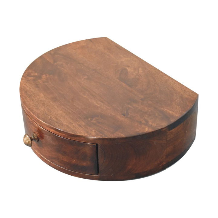Handcrafted California Walnut Wall Mounted Rounded Nightstand - Solid Mango Wood Bedside Table for Bedroom - product view...