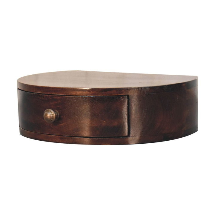 Handcrafted California Walnut Wall Mounted Rounded Nightstand - Solid Mango Wood Bedside Table for Bedroom - product view...