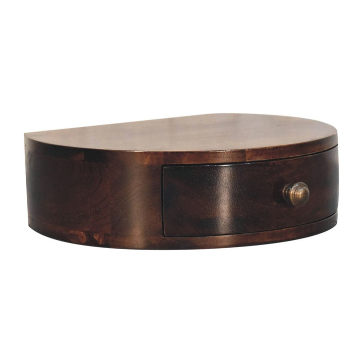 Handcrafted California Walnut Wall Mounted Rounded Nightstand - Solid Mango Wood Bedside Table for Bedroom - product view...