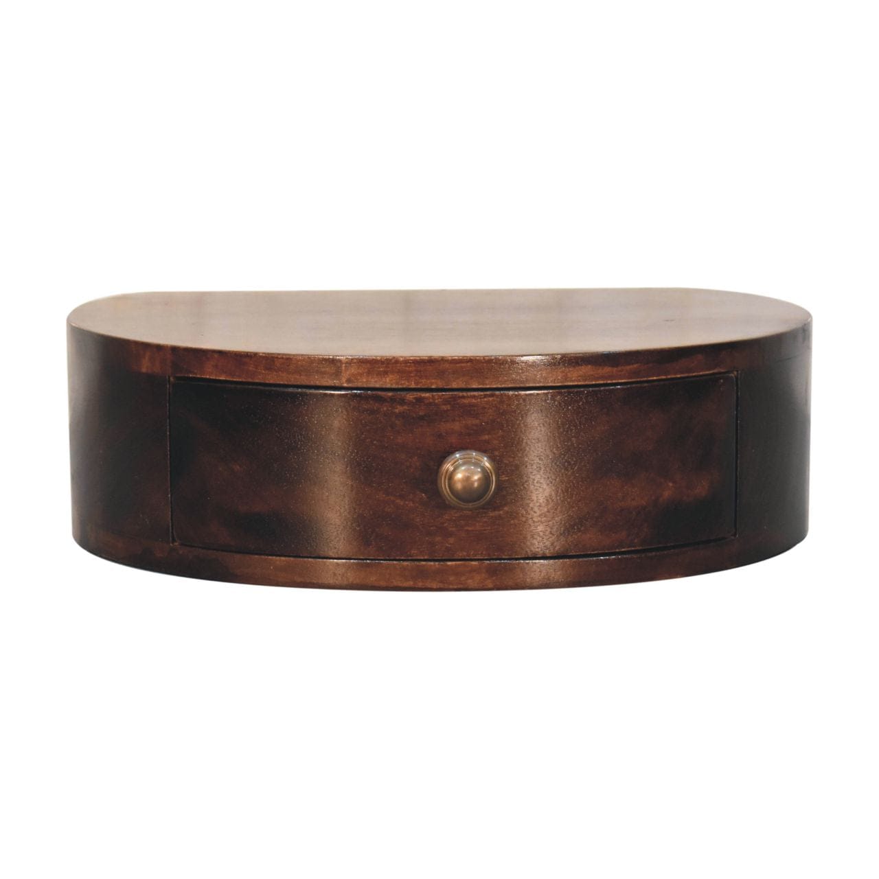 Handcrafted California Walnut Wall Mounted Rounded Nightstand - Solid Mango Wood Bedside Table for Bedroom - product view...