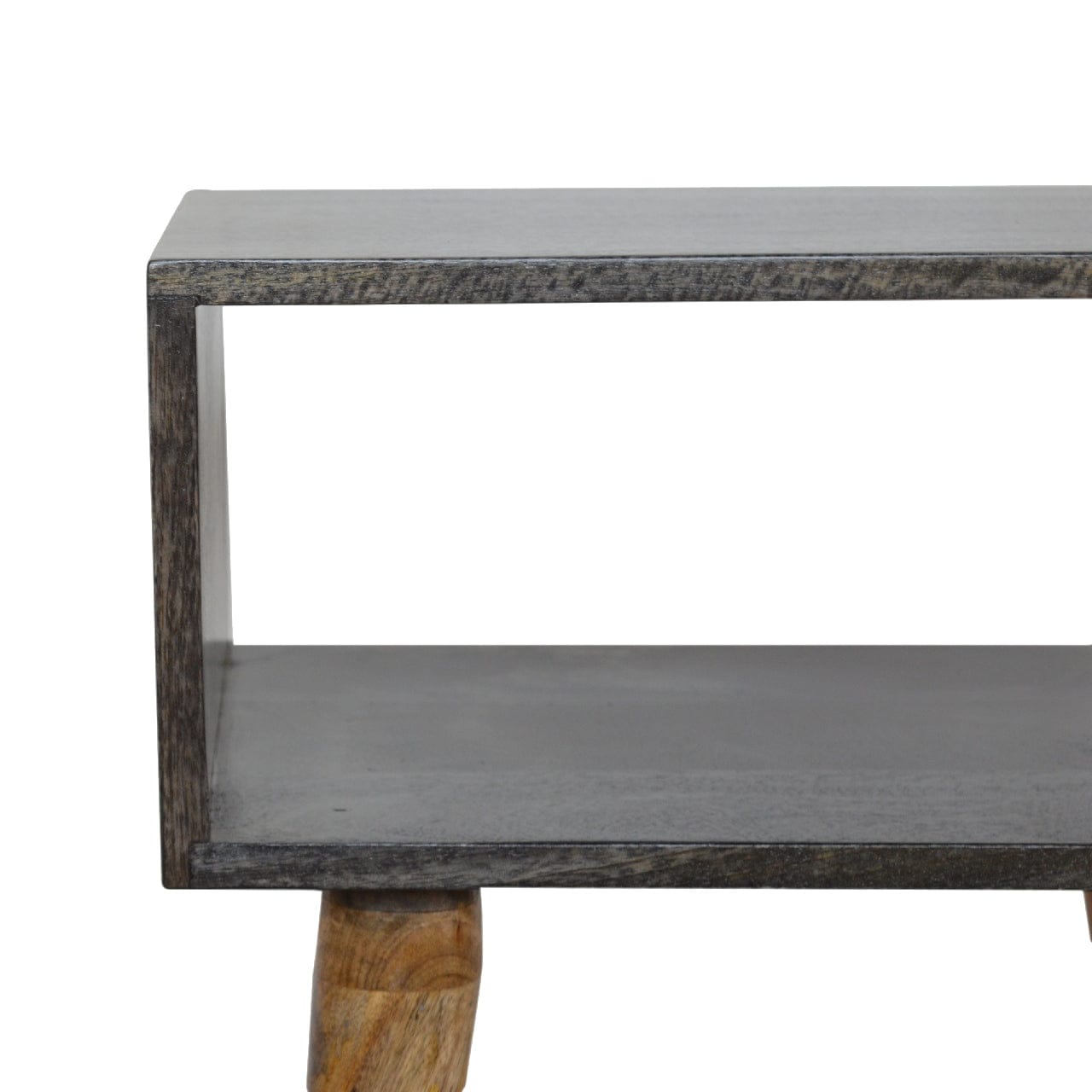 Handcrafted Carbon Black Open Nightstand - Solid Mango Wood Bedside Table for Bedroom - product view 6 showing...