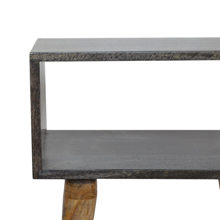 Handcrafted Carbon Black Open Nightstand - Solid Mango Wood Bedside Table for Bedroom - product view 6 showing...