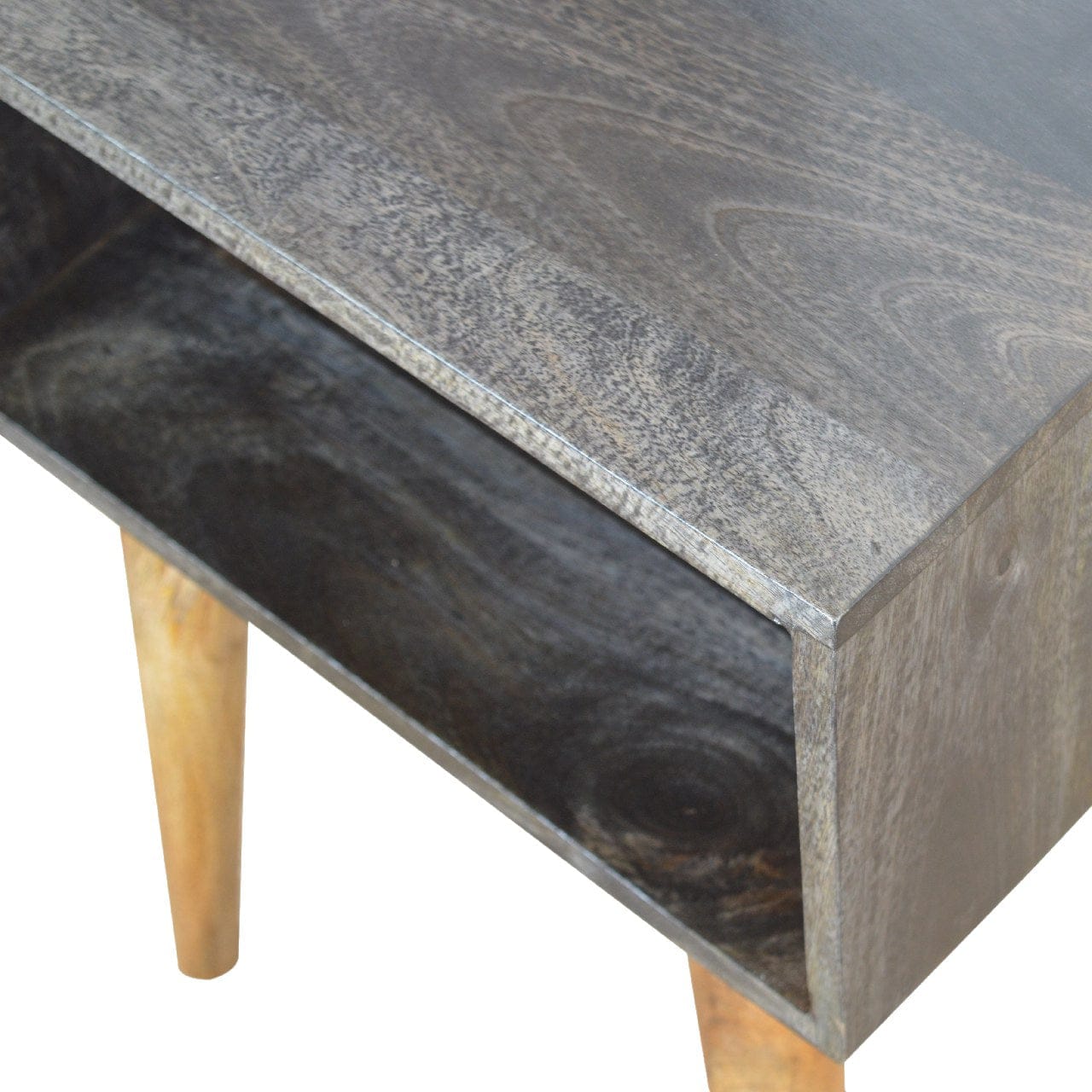 Handcrafted Carbon Black Open Nightstand - Solid Mango Wood Bedside Table for Bedroom - product view 5 showing...