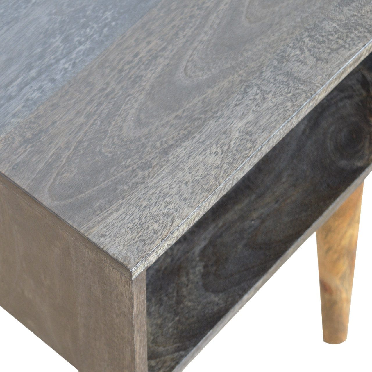 Handcrafted Carbon Black Open Nightstand - Solid Mango Wood Bedside Table for Bedroom - product view 4 showing...