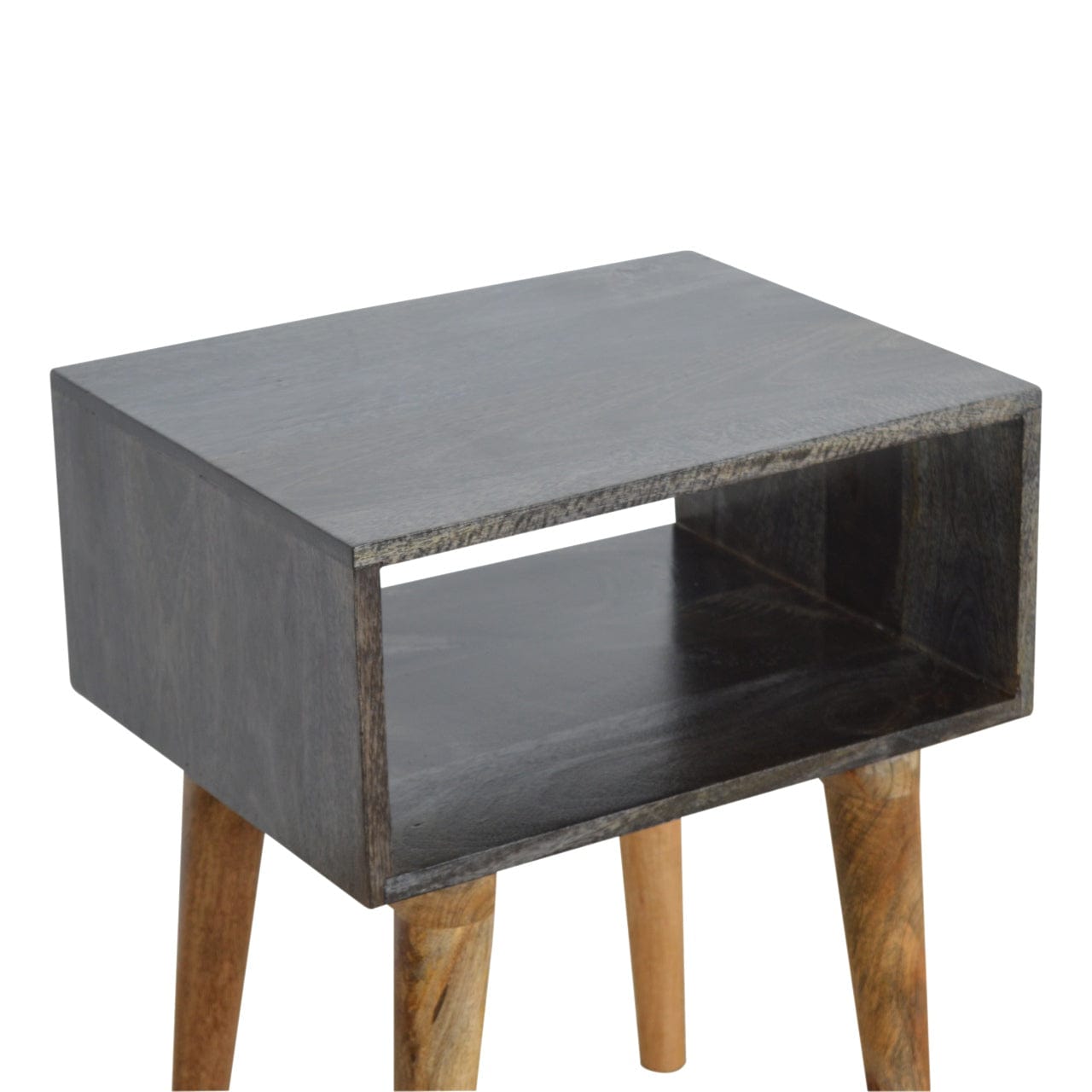 Handcrafted Carbon Black Open Nightstand - Solid Mango Wood Bedside Table for Bedroom - product view 3 showing...