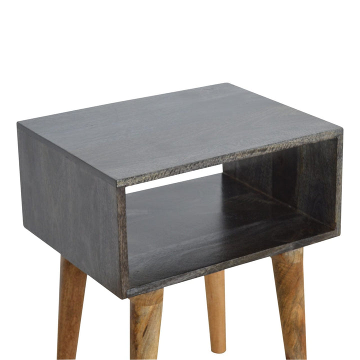 Handcrafted Carbon Black Open Nightstand - Solid Mango Wood Bedside Table for Bedroom - product view 3 showing...